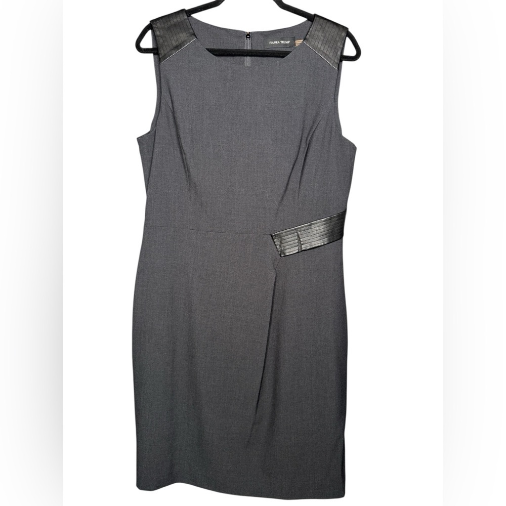 Ivanka Trump Sheath Dress | Size 14 | Faux Leather Trim | Gray